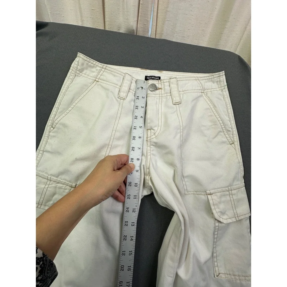 True Religion Cargo Pants Cream Relaxed Fit Utility women's Size 25 See pic 8-10